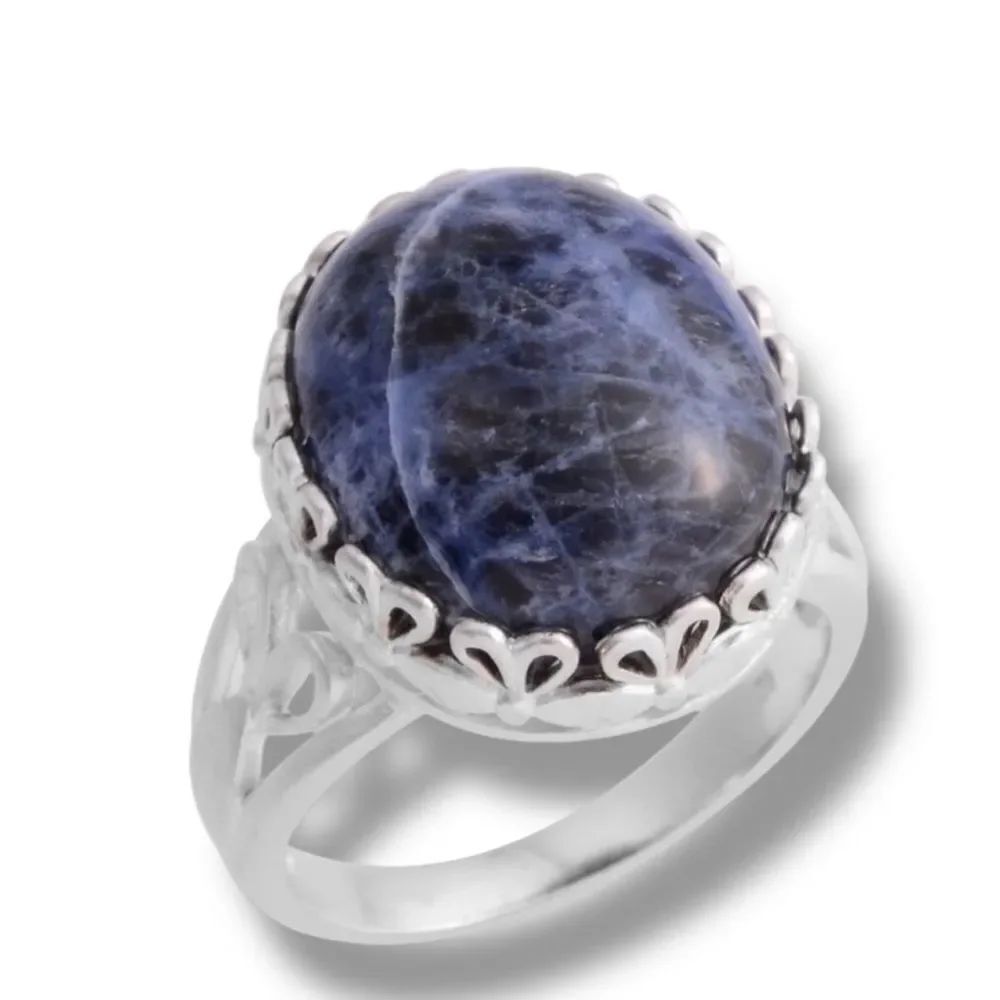 Natural Sodalite Semi Precious Stone Sterling Silver Ring NEW